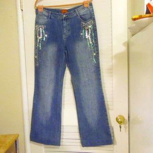 AZITA Blue Denim Embellished Jeans Size  14
